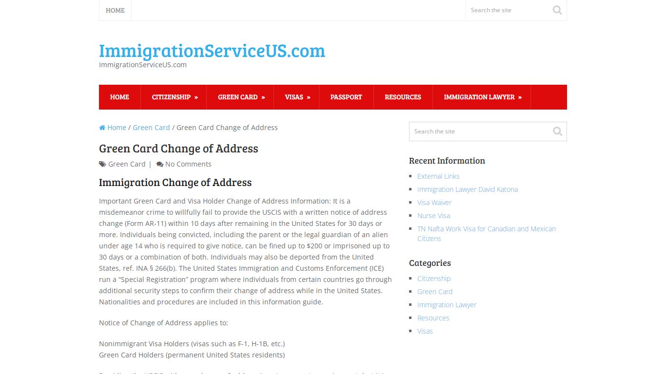 Green Card Change of Address - ImmigrationServiceUS.com