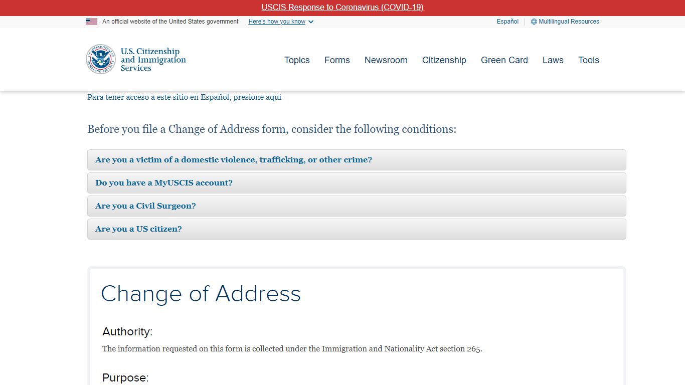 CoA - Change of Address - USCIS